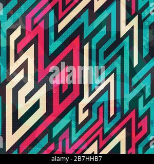 colorful maze seamless pattern with grunge effect Stock Vector