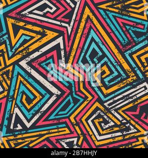 colored spiral lines seamless pattern with grunge effect Stock Vector