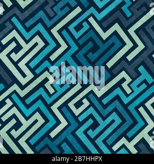 blue labyrinth seamless texture with grunge effect Stock Vector
