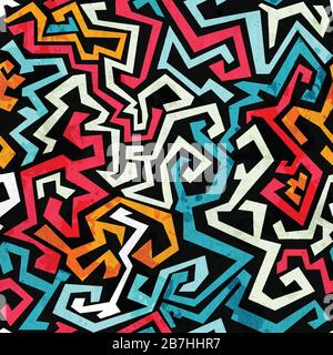 graffiti curves seamless pattern with grunge effect Stock Vector
