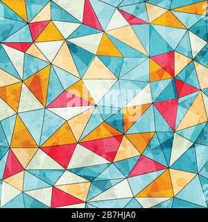 vintage colored triangles seamless pattern with grunge effect Stock Vector