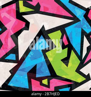graffiti geometric seamless pattern with grunge effect Stock Vector