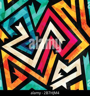 music maze seamless pattern with grunge effect Stock Vector