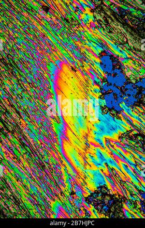 Urea crystals in polarized light under the microscope Stock Photo