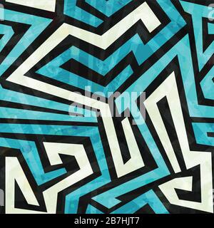 blue maze seamless texture with grunge effect Stock Vector