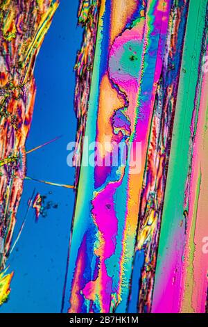 Urea crystals in polarized light under the microscope Stock Photo