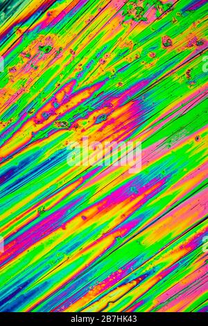 Urea crystals in polarized light under the microscope Stock Photo