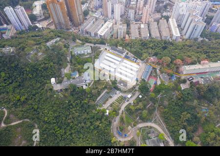 Lei Yue Mun, Hong Kong - Mar 16, 2020: Lei Yue Mun Park and Holiday Village is turned into  quarantine camp. Stock Photo