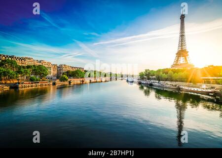 eiffel tour over Seine river Stock Photo