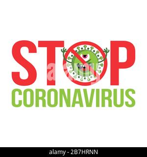 STOP coronavirus (2019-ncov) - hand drawn cute virus or bacterium - Awareness lettering phrase. Coronavirus in China. Novel coronavirus (2019-nCoV). C Stock Vector