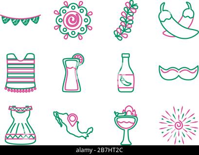 bundle of mexican set icons Stock Vector