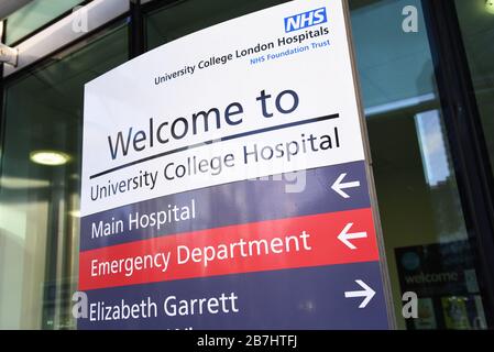 UCH - 235 Euston Rd, Bloomsbury, London NW1 2BU. University College Hospital is a teaching hospital located in London, England. It is part of the Univ Stock Photo