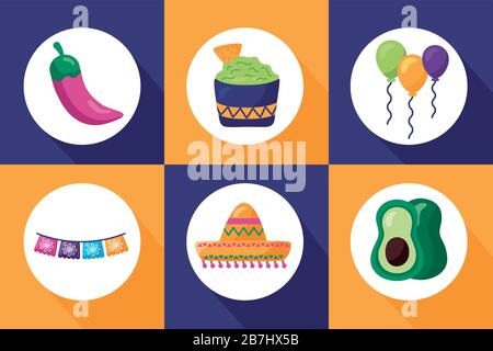 bundle of mexican set icons Stock Vector