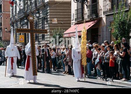 Madrid, Spain - April 14, 2019: Borriquita procession during Easter Week in Madrid. The holy week procession has been suspended because of the coronav Stock Photo