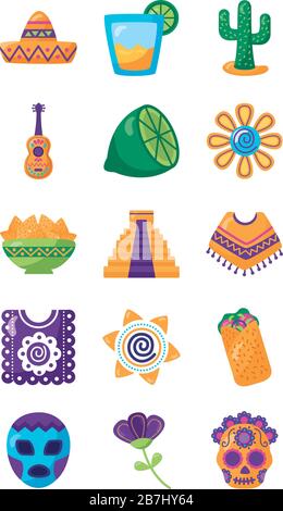 bundle of mexican set icons Stock Vector