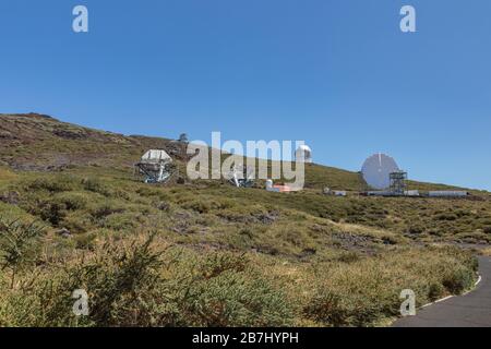 Roque de los Muchachos Observatory is an astronomical observatory located in the island of La Palma in the Canary Islands. Observatory at Caldera De T Stock Photo