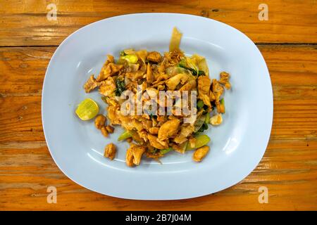 Traditional Thai Pad See Ew (Fried noodles with chicken) Stock Photo