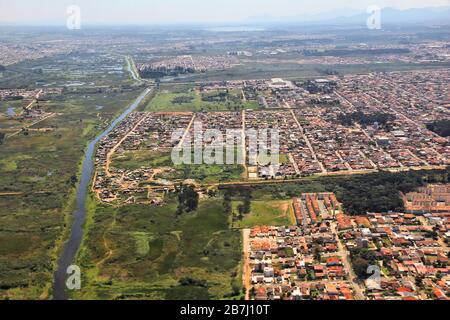 Sao Jose dos Pinhais, Brazil - aerial view of city suburbs. Iguazu river and Afonso Pena district. Stock Photo