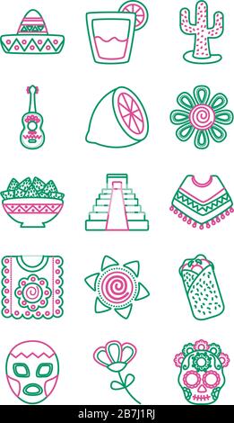bundle of mexican set icons Stock Vector
