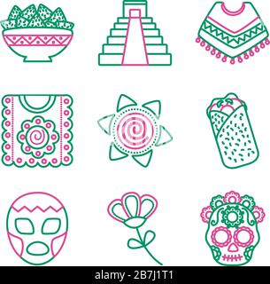 bundle of mexican set icons Stock Vector