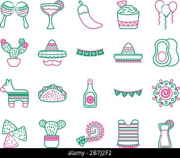 bundle of mexican set icons Stock Vector