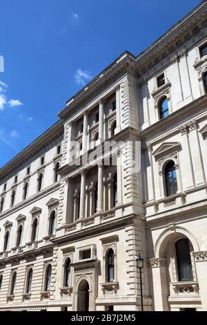 London landmark, UK -  The Exchequer, also known as Her Majesty's Treasury building. Stock Photo