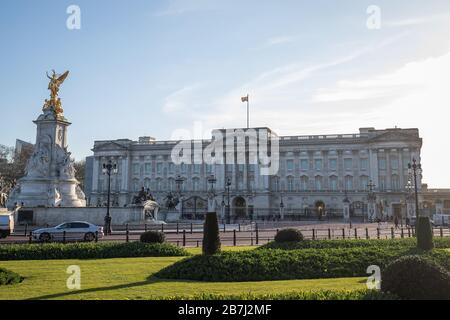 The Royal Standard flies above Buckingham Palace, London, as Queen Elizabeth II returned to central London despite the coronavirus outbreak. Stock Photo