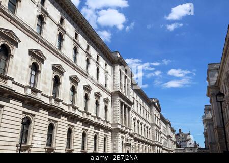 London landmark, UK -  The Exchequer, also known as Her Majesty's Treasury building. Stock Photo