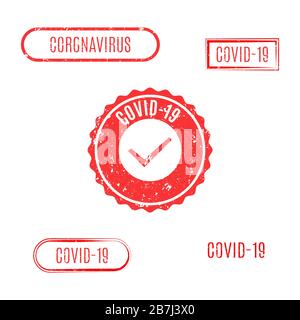 Set of rectangular and round coronavirus stamps isolated on white background, vector illustration. Stock Vector