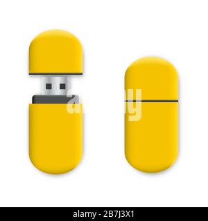 Photo realistic mock-up flash drive. Template for branding and corporate identity. Design elements of digital storages and devices, vector illustratio Stock Vector
