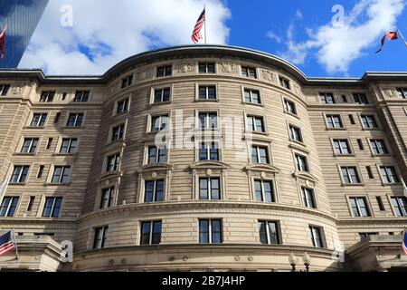 BOSTON, USA - JUNE 8, 2013: Fairmont Copley Plaza hotel in downtown Boston. It belongs to Fairmont Hotels and Resorts group, part of AccorHotels group Stock Photo