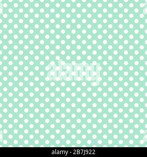 Polka dots pattern vector. White on mint green. Stock Vector