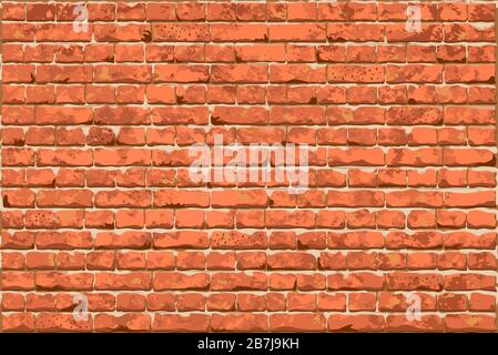 Old red clay brick wall. Red brick background. Stock Vector