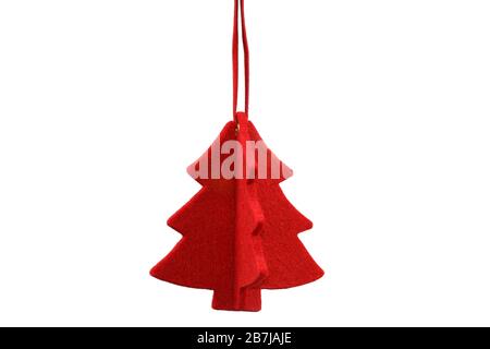 Red Christmas Tree: red stylized Christmas tree made from felt Stock Photo