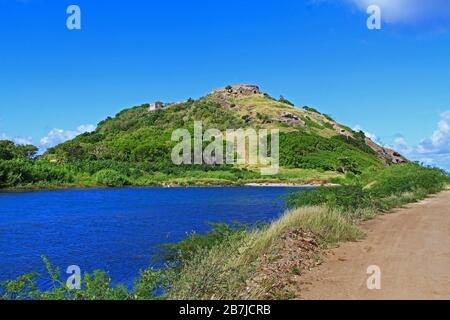 Salt Pond and Old Fort Barrington in St. John’s Antigua Stock Photo