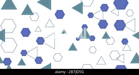 Seamless pattern from different triangles and hexagons. Cropped shapes. Vector illustration. Isolated elements on a white background. Stock Vector