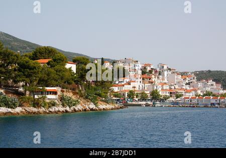 Skiathos Town Harbour Harbor and Waterfront  Sporades Island Aegean Sea Greece Europe Stock Photo