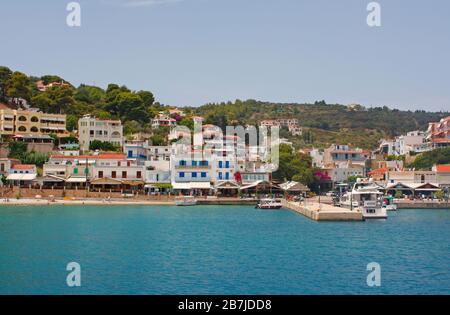 Skiathos Town Harbour Harbor and Waterfront  Sporades Island Aegean Sea Greece Europe Stock Photo