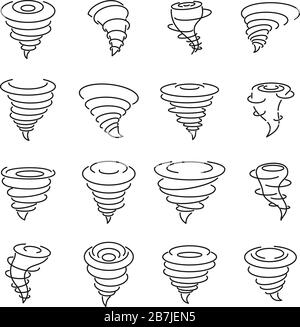 Tornado air icons set. Outline set of tornado air vector icons for web design isolated on white background Stock Vector