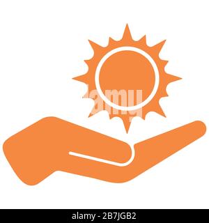 Hand holding the sun vector illustration. Stock Vector