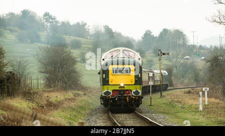 Alycidon D9009 Deltic diesel locomotive under power on the East Lancashire Railway at Ramsbottom, Lancashire, England Stock Photo