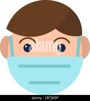 Man with mouth medical mask icon isolated on white background. Flat outline design. Vector illustration. Stock Vector