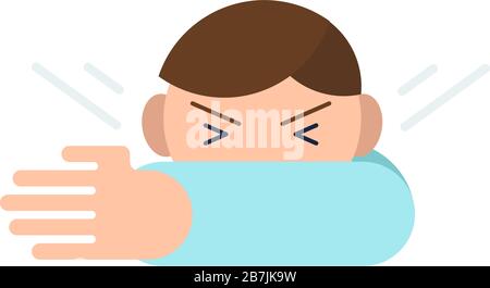 Covering mouth and nose when coughing and sneezing, flu or coronavirus prevention illustration. Vector. Stock Vector
