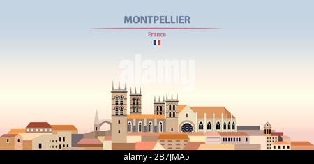 Vector illustration of Montpellier city skyline on colorful gradient beautiful daytime background Stock Vector