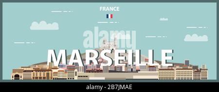 Marseille cityscape colorful poster. Vector detailed illustration Stock Vector