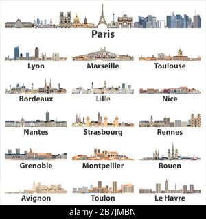 France cities skylines icons isolated on white background. Vector illustration Stock Vector