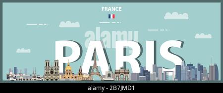 Paris cityscape colorful poster. Vector detailed illustration Stock Vector
