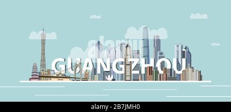 Guangzhou cityscape colorful poster. Vector detailed illustration Stock Vector