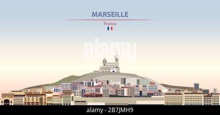 Vector illustration of Marseille city skyline on colorful gradient beautiful daytime background Stock Vector
