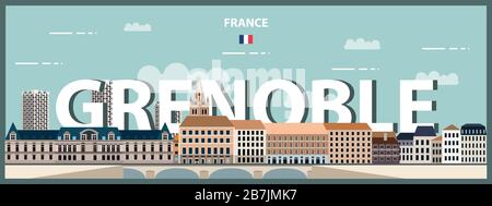 Grenoble cityscape colorful poster. Vector illustration Stock Vector